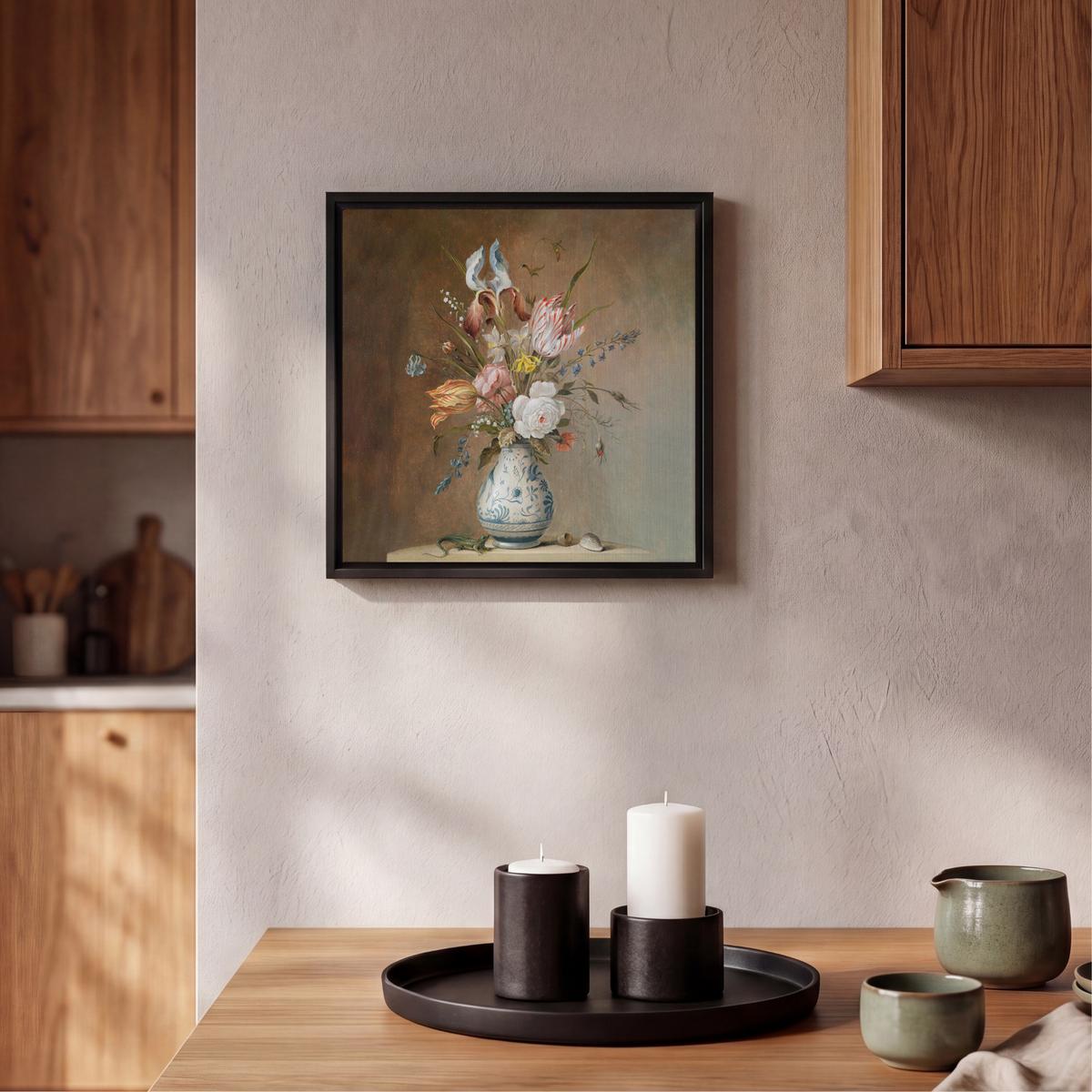 LEINWAND Bilder mit Rahmen - Alte Meister - Blumen - Balthasar van der Ast - 20x20 - Hellbraun, Textil (20/20cm) - MuchoWow