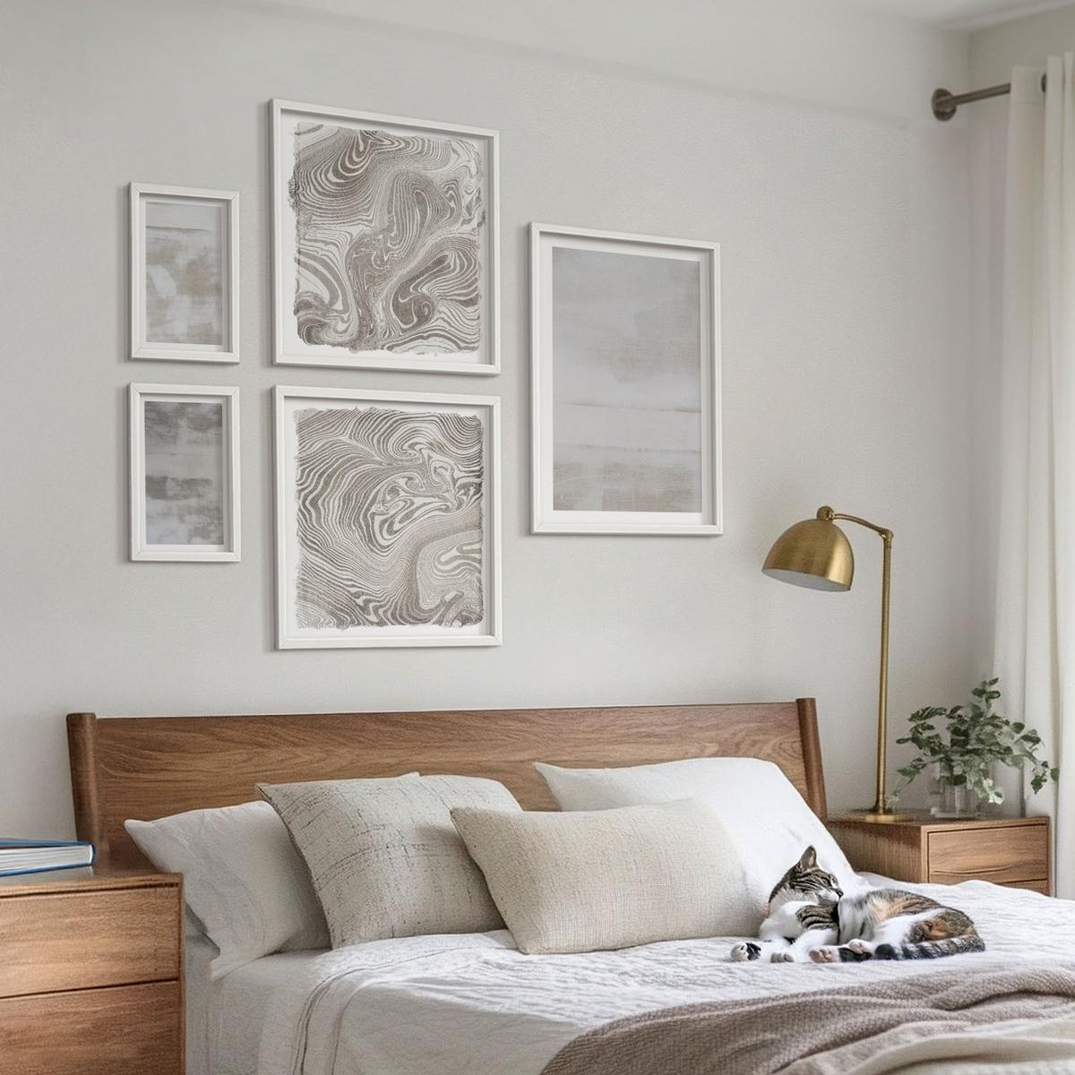 BILDER SET 5er Set - 50x50 cm & 20x30 cm & 40x60 cm Weißer Rahmen - Abgenutzte Texturen, moderner Stil - Weiß, Kunststoff (40/60cm) - TULUP