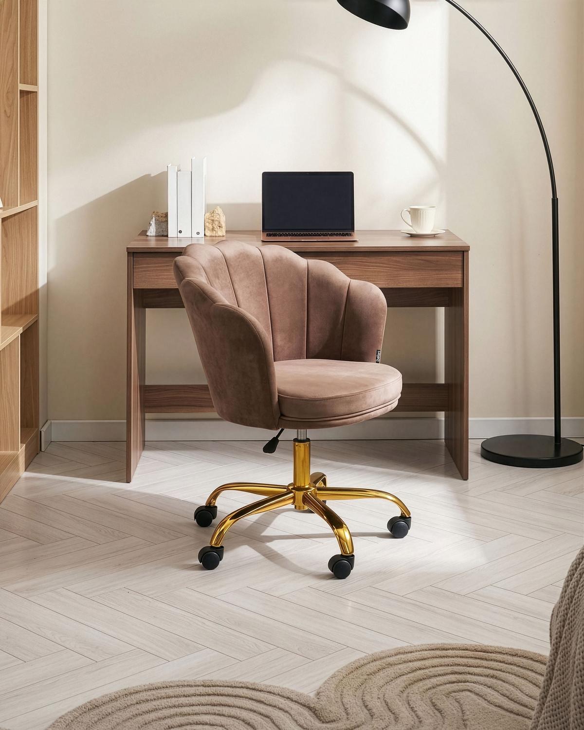 SCHREIBTISCHSTUHL Samtstoff Braun Monticello - Braun, Textil (60/79/60cm) - Beliani