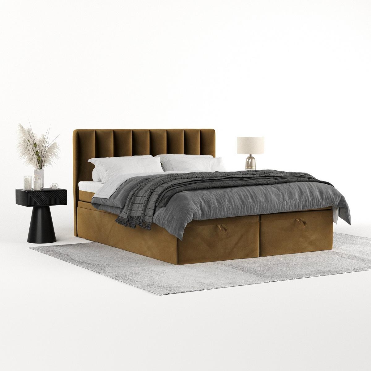 BOXBETT Lume 180/200 cm Honiggelb im Kronos Stoff - Schwarz/Honig, Holz/Holzwerkstoff (180/200cm) - AltaBeds
