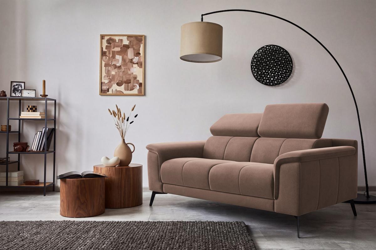 SOFA FIERO 2-Sitzer, Brauner Veloursstoff - Schwarz/Braun, Holz/Textil (170/82/103cm) - Courtois Laville