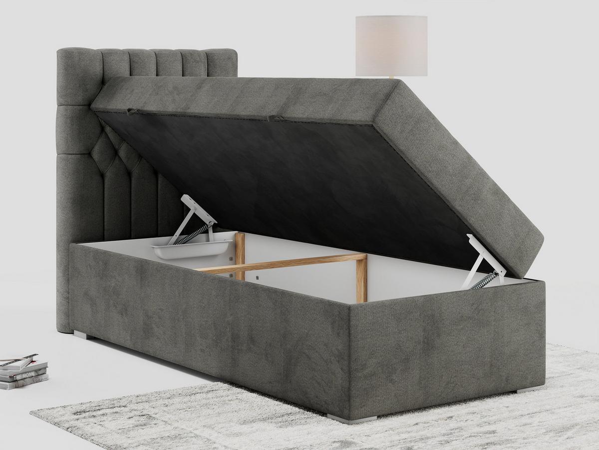 BOXBETT PERA 90/200 Dunkelgrau Velvet - H4 - Links Seite - Dunkelgrau, Holz/Textil (90/200cm) - MKS