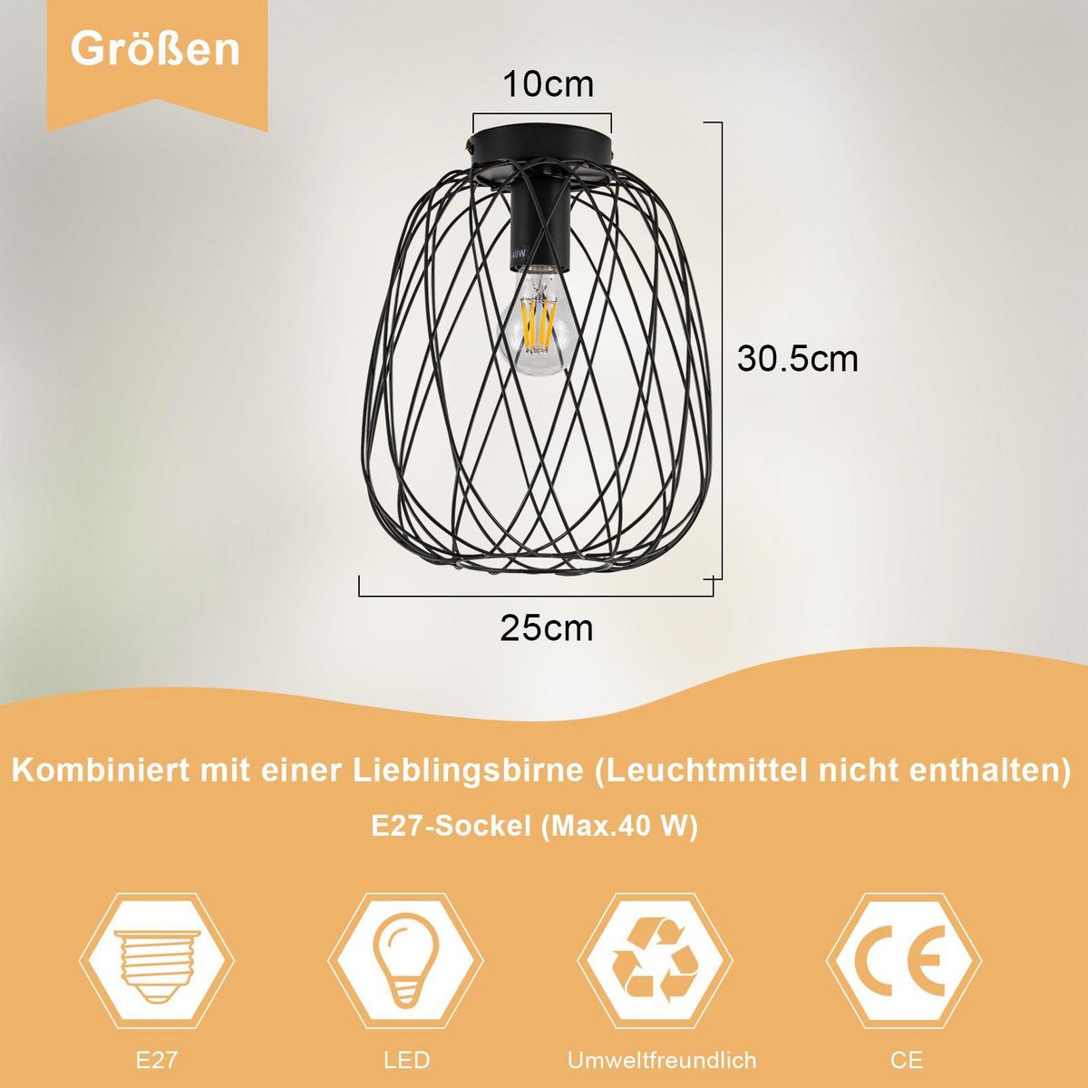 DECKENLEUCHTE Lidell 25/25/30.5cm - Schwarz, Metall (25/25/30.5cm) - Nettlife