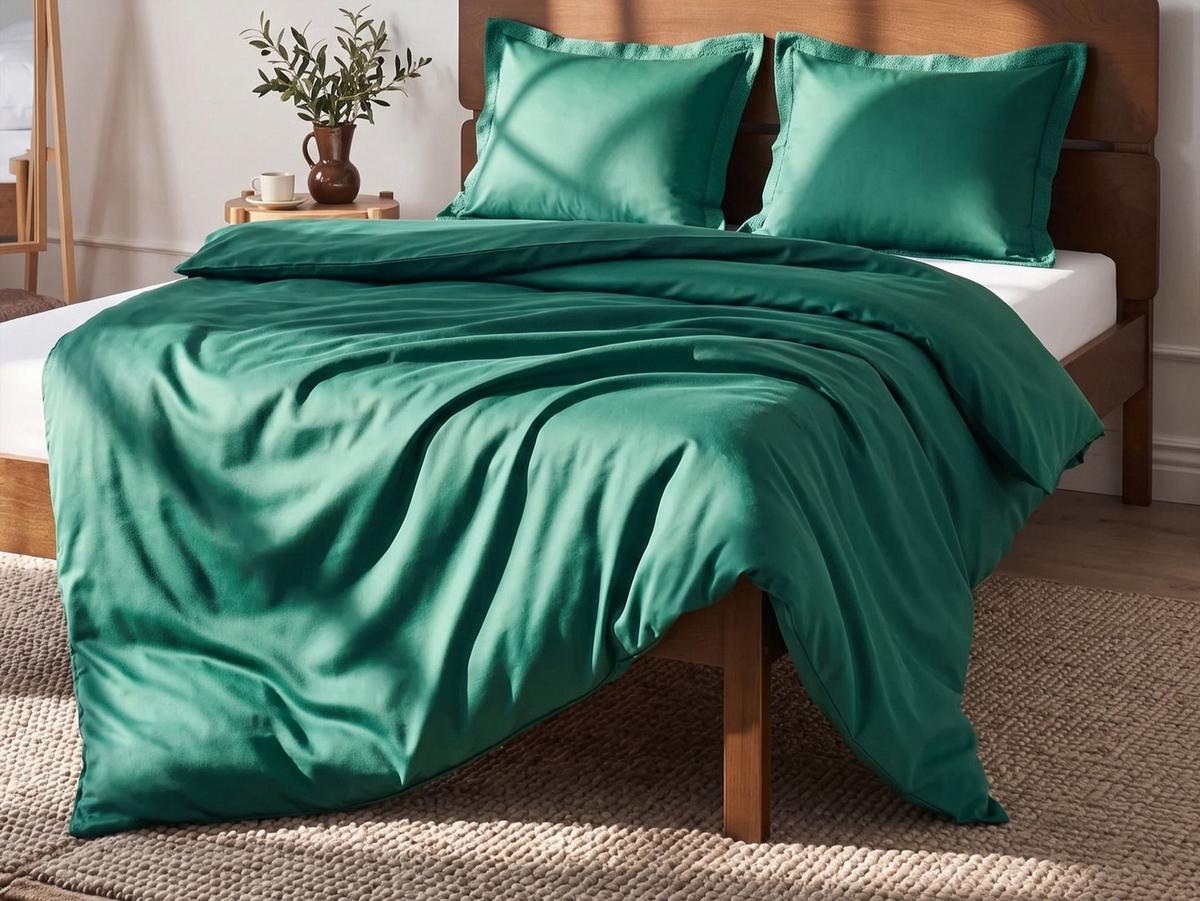 BETTWÄSCHE-SET 150/200 cm Baumwollsatin Grün Parkrose - Grün, Textil (150/200cm) - Beliani