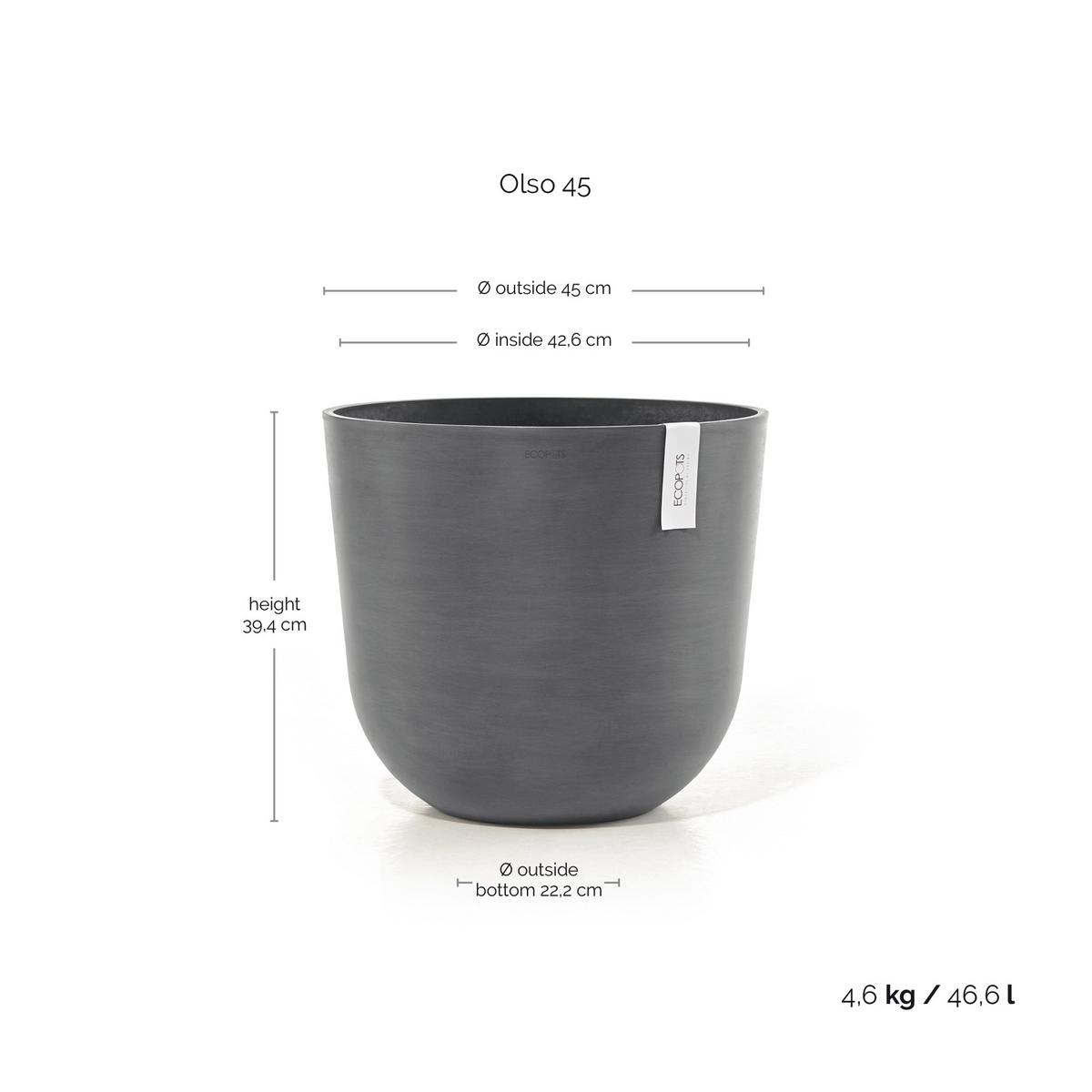 BLUMENTOPF Oslo 45/39,4 cm Grau - Grau, Kunststoff (45/39.4cm) - Ecopots