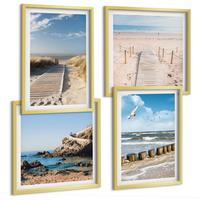 BILDER SET 4er Set - 50x50 cm & 40x60 cm Goldrahmen - Strand, Sand, Wellen, Himmel, Vögel - Goldfarben, Kunststoff (50/50cm) - TULUP