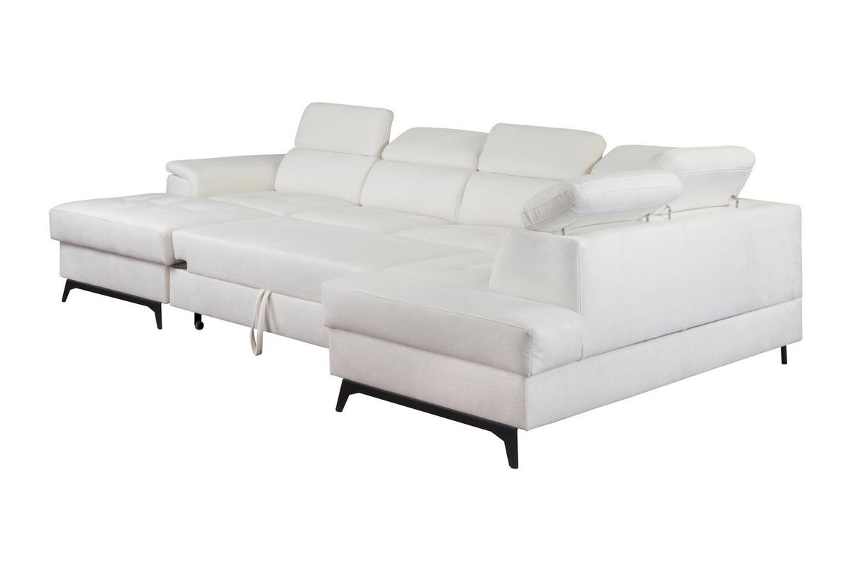 WOHNLANDSCHAFT VOLA Weiß Velours-Stoff mit Schlaffunktion - Weiß, Holz (348/105/199cm) - MASSENO