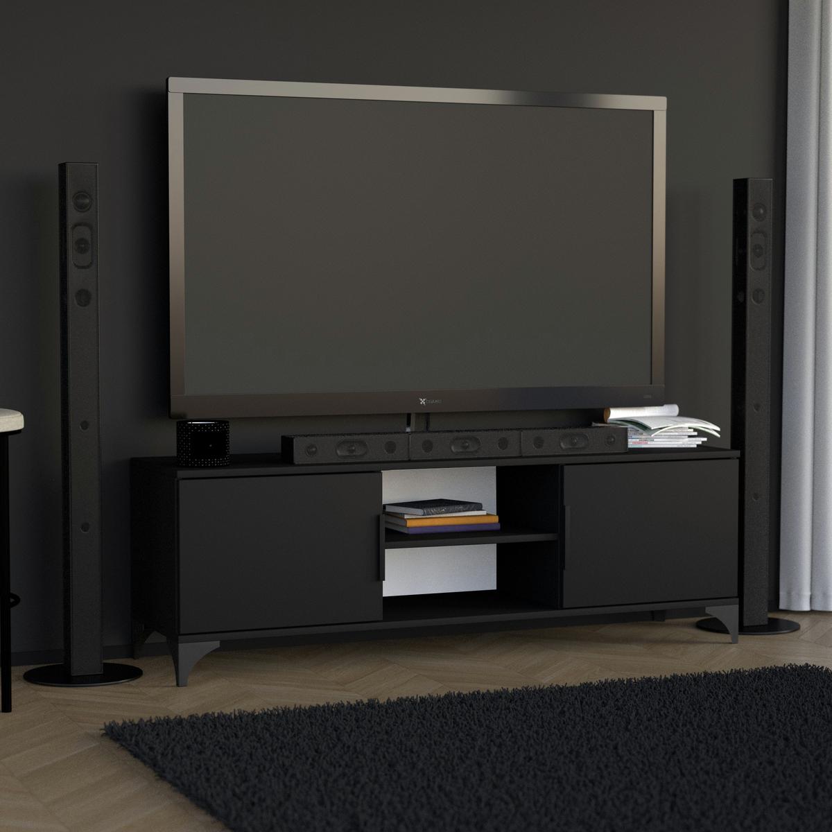 LOWBOARD Home mit 2 Türen, mit Griffen, Schwarz - Schwarz, Holzwerkstoff (150/50/40cm) - Beautysofa