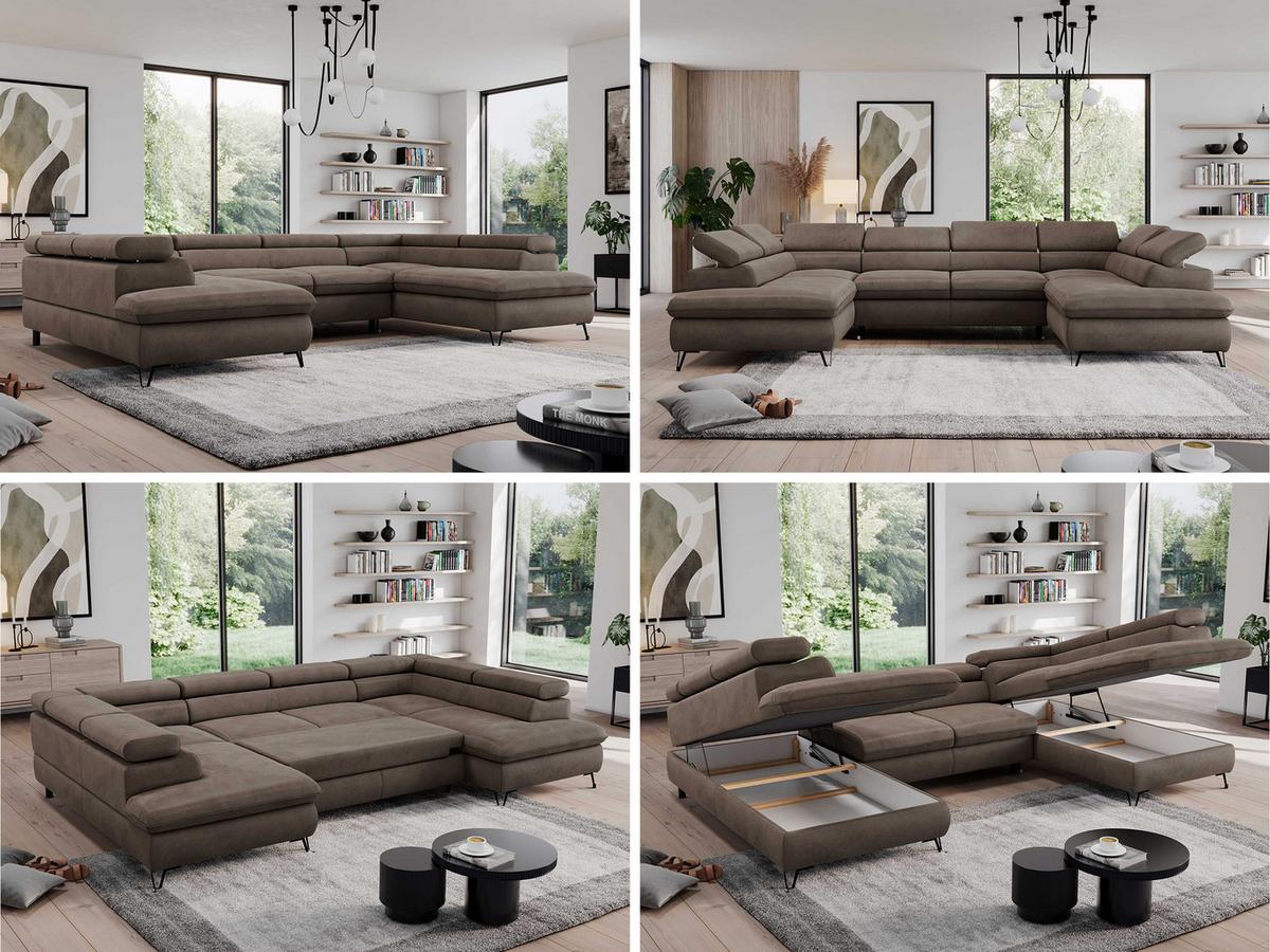WOHNLANDSCHAFT PEDRO U Velvet Braun - Schwarz/Braun, Textil/Metall (346/76/208cm) - MKS
