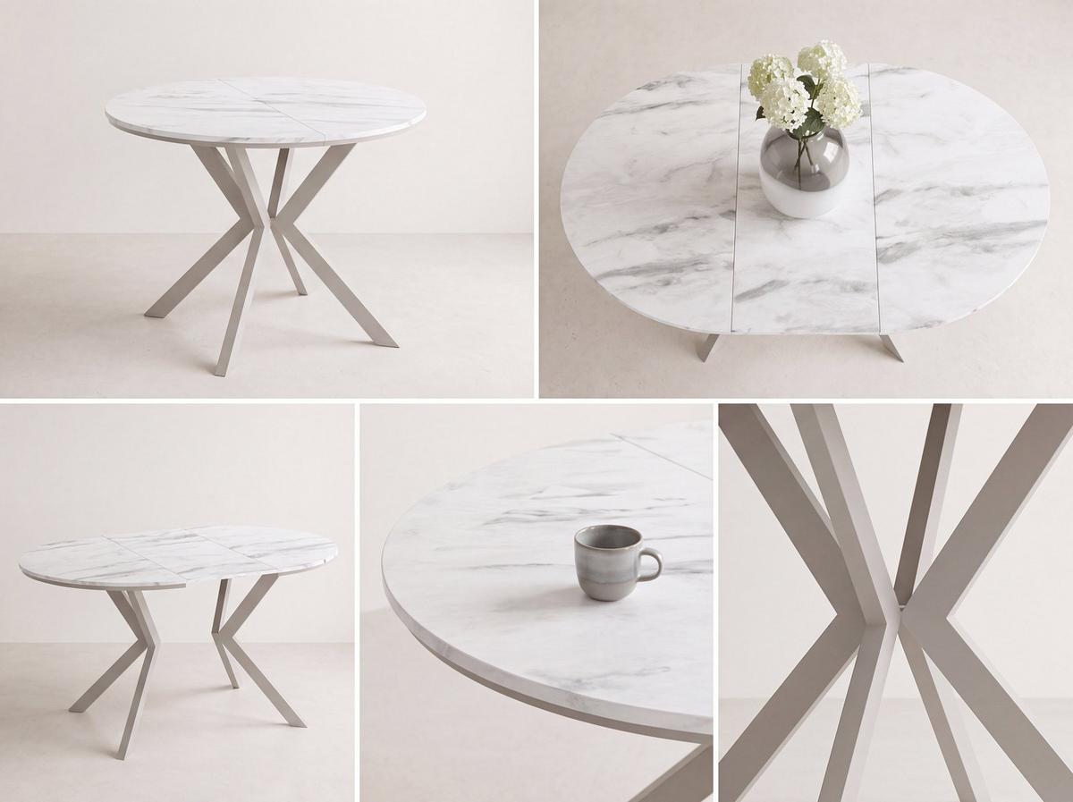 ESSTISCH Valio Neo rund oval ausziehbar verlängerbar mit Metallbeinen in Kaschmir Grau, Eiche Braun 90-130/90/76 cm - Kaschmir/Beige, Holzwerkstoff/Metall (90/130/76cm) - WFL GROUP