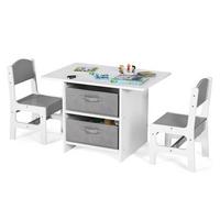KINDERTISCHE mit Stühlen grau(3-tlg) - Grau, Holzwerkstoff (71/50/48cm) - COSTWAY
