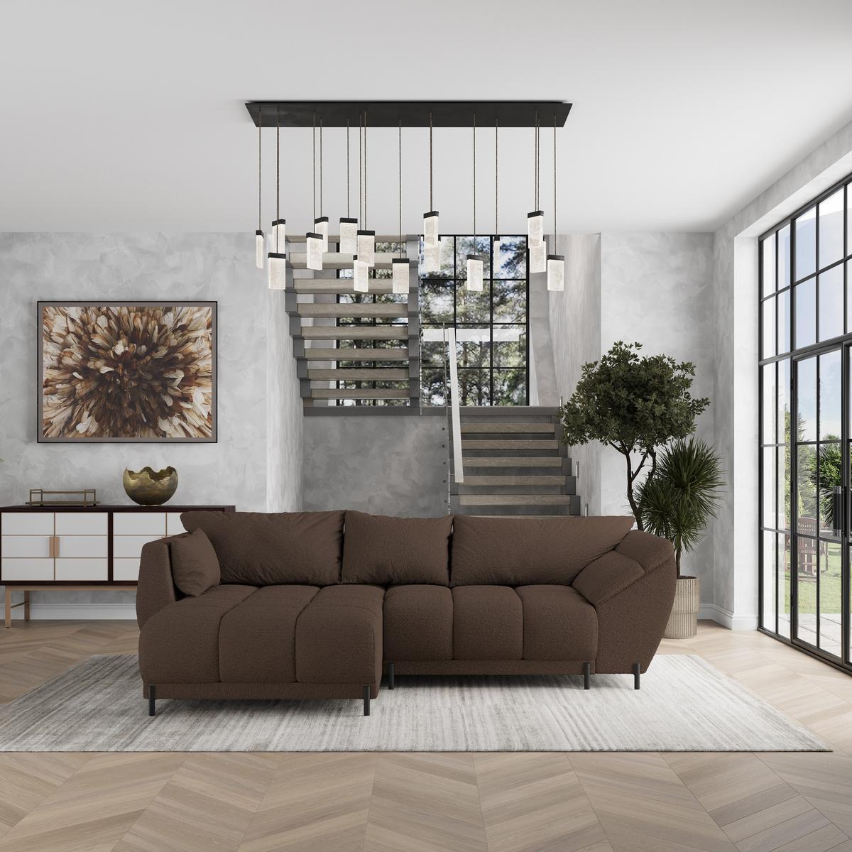 ECKSOFA VESTANO L-S Braun Boucle-Stoff mit Schlaffunktion - Braun, Holz (287/182cm) - MASSENO
