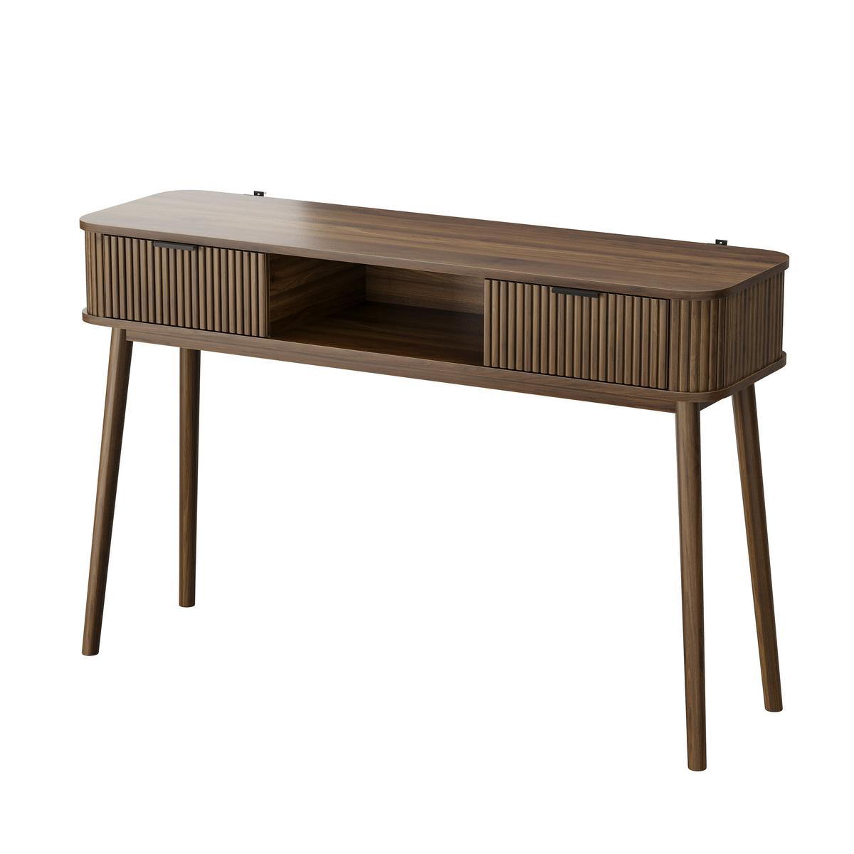 SCHREIBTISCH Mid-Century Walnuss-Optik mit 2 Schubladen & Ablage - Walnussfarben, Holzwerkstoff (35/120/77.6cm) - Urban Meuble