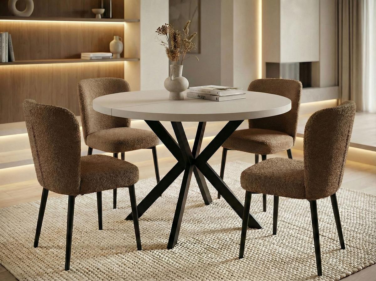 ESSTISCH Valeo runder ausziehbarer, Kaschmir Beige Grau 100-180/100/76 cm - Kaschmir/Schwarz, Holzwerkstoff/Metall (180/100/76cm) - WFL GROUP
