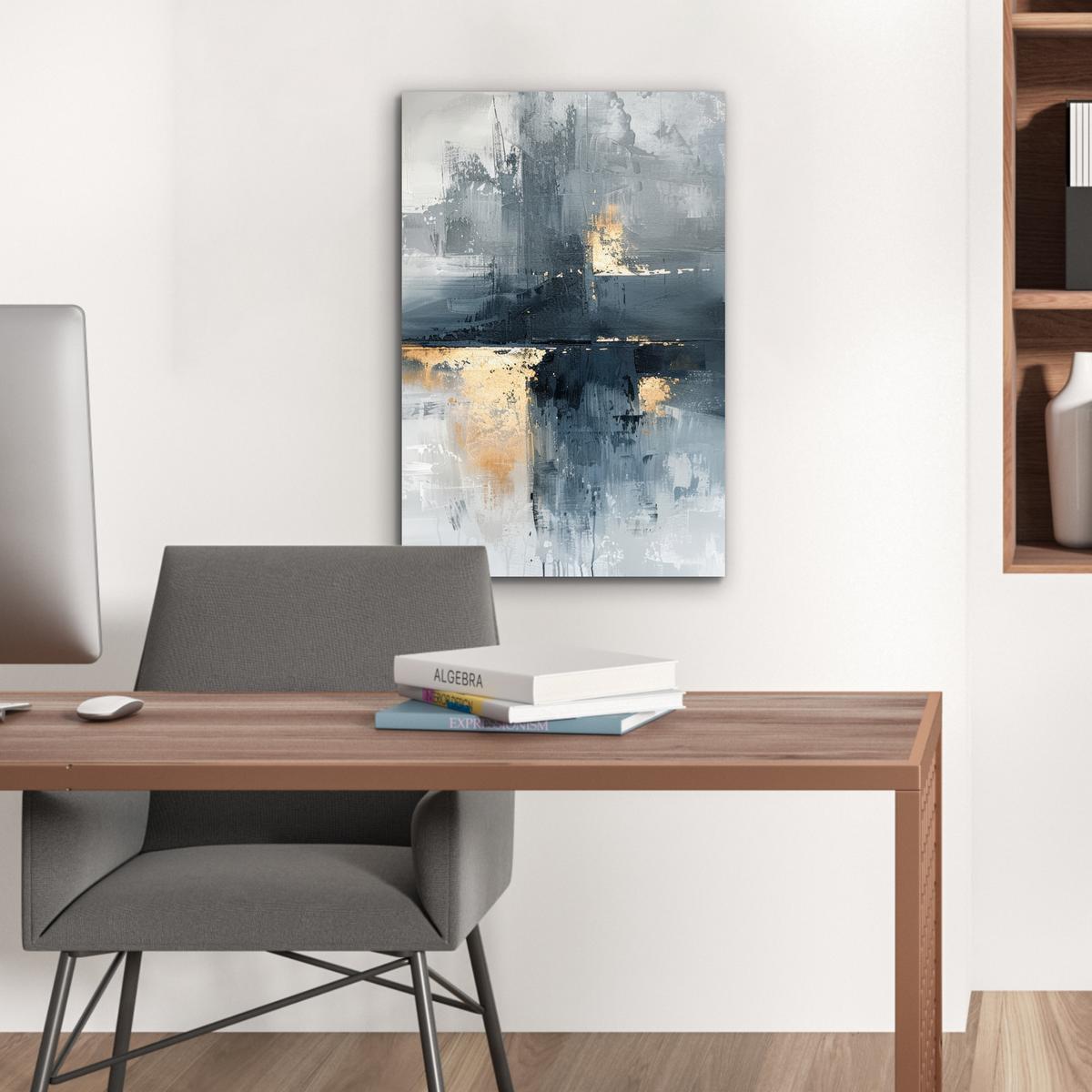 METALLBILD Kunst - Grau - Gold - Abstrakt Deko Schlafzimmer 40x60 cm - Dunkelgrau, Metall (40/60cm) - MuchoWow