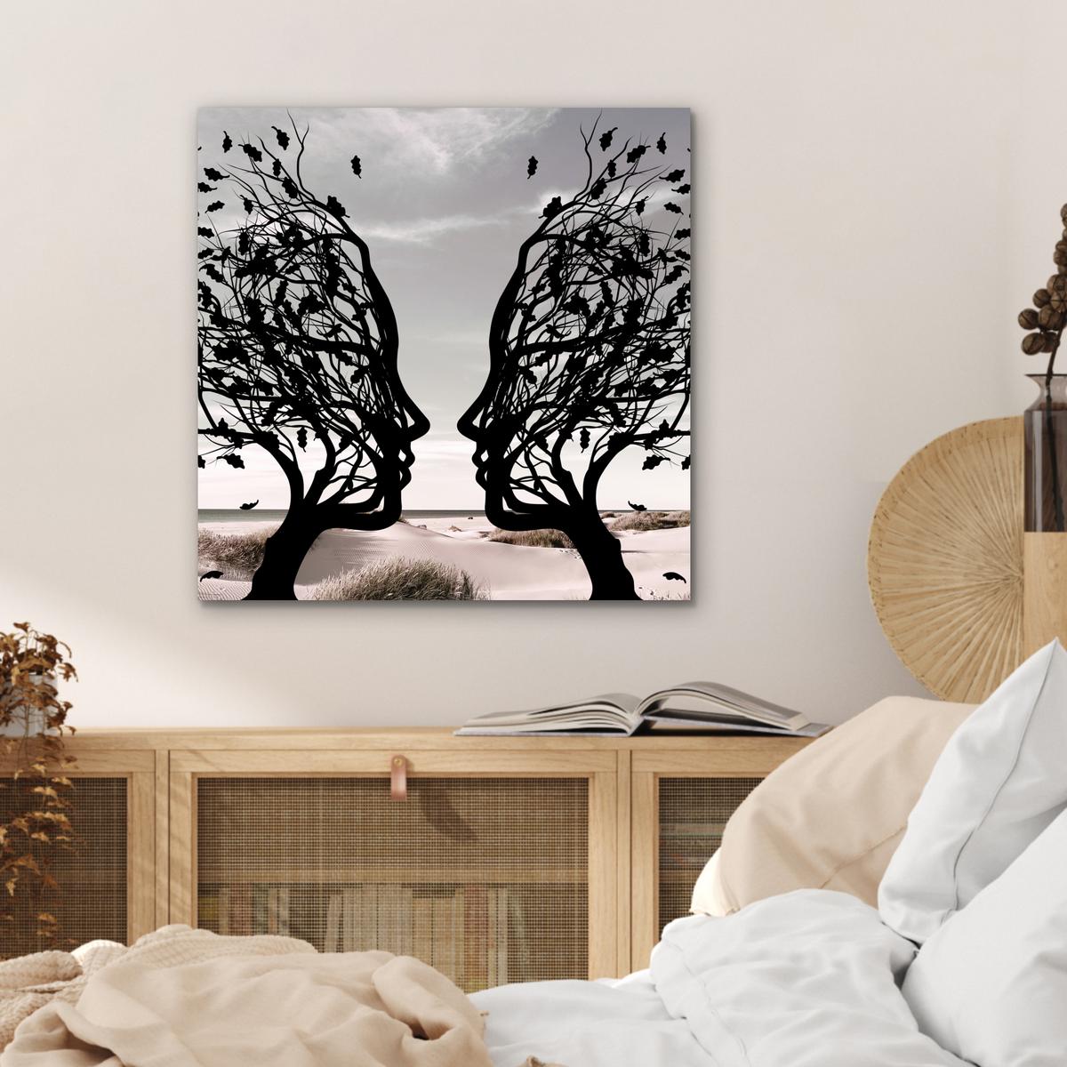 METALLBILD Strand - Meer - Menschen - Baum - Moderne Kunst 50x50 cm - Hellgrau, Metall (50/50cm) - MuchoWow