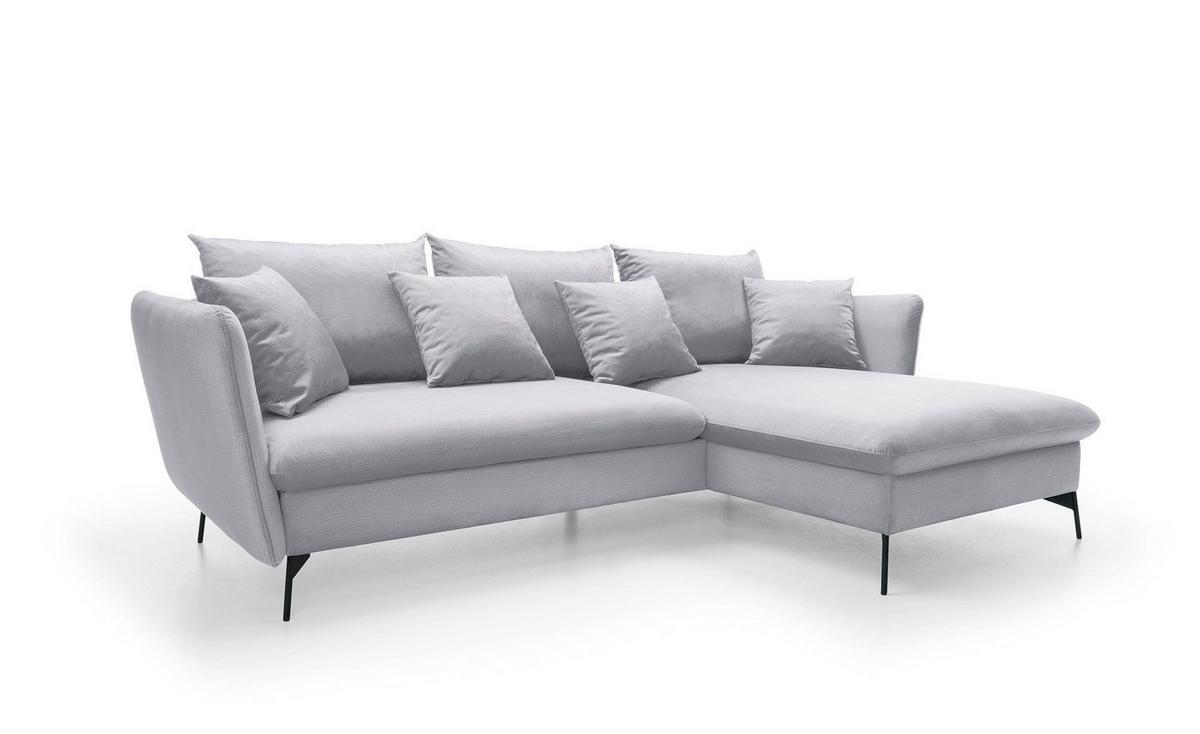 ECKSOFA FERRO Grau Velours-Stoff mit Schlaffunktion - Grau, Holz (258/167cm) - MASSENO