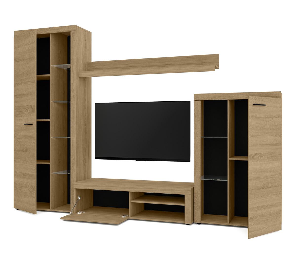WOHNWAND Spacoro Geölte Eiche 270/190/41 cm Wohnwand Modern ohne LED - Eichefarben, Holzwerkstoff/Kunststoff (270/190/41cm) - AX Living