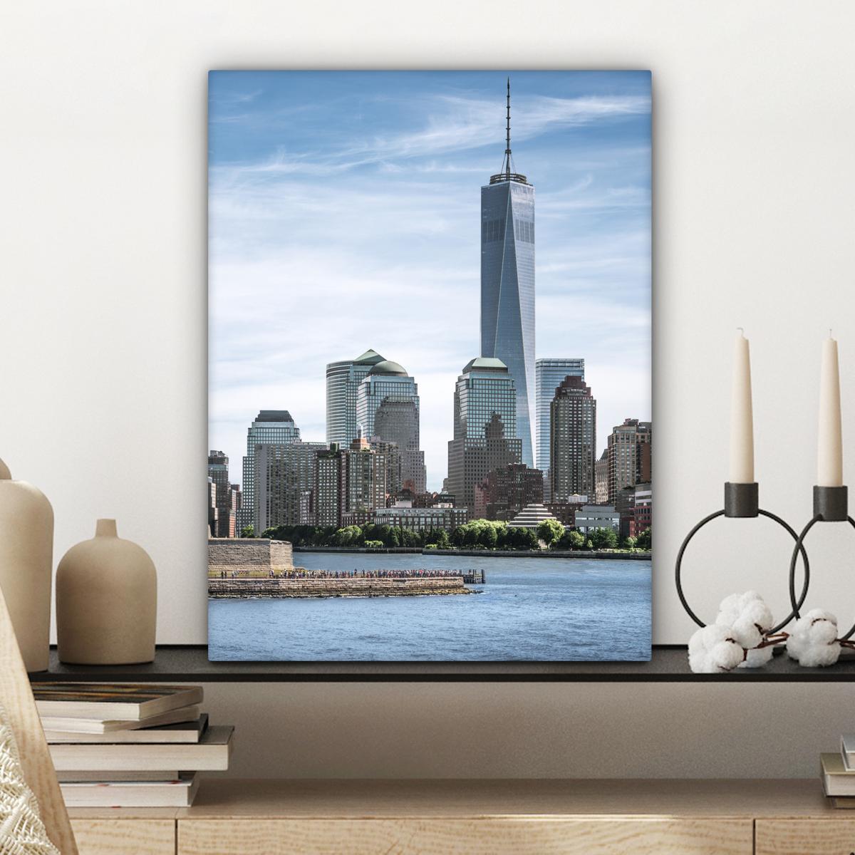 LEINWANDBILD New York - Freiheitsstatue - Wasser Room Decor 30x40 cm - Hellblau, Textil (30/40cm) - MuchoWow