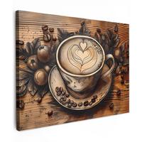 LEINWANDBILD Kaffee - Vintage - Braun - Tasse - Holz Wandbild 40x30 cm - Braun, Textil (40/30cm) - MuchoWow