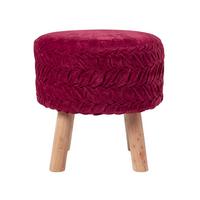 SAMT-HOCKER Lyla, magenta plissiert, 40/40/41 cm - Magenta, Textil (41/40/41cm) - Homescapes
