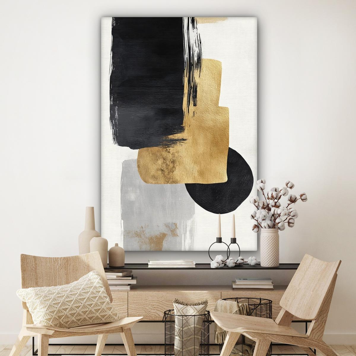 LEINWANDBILD Gold - Rechtecke - Kreise - Abstrakt Deko Groß 90x140 cm - Weiß, Textil (90/140cm) - MuchoWow