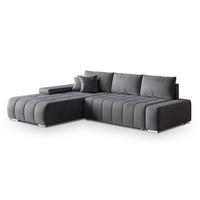 ECKSOFA ALESE L-S Grau Velours-Stoff mit Schlaffunktion - Silberfarben/Grau, Holz/Textil (265/185cm) - MASSENO