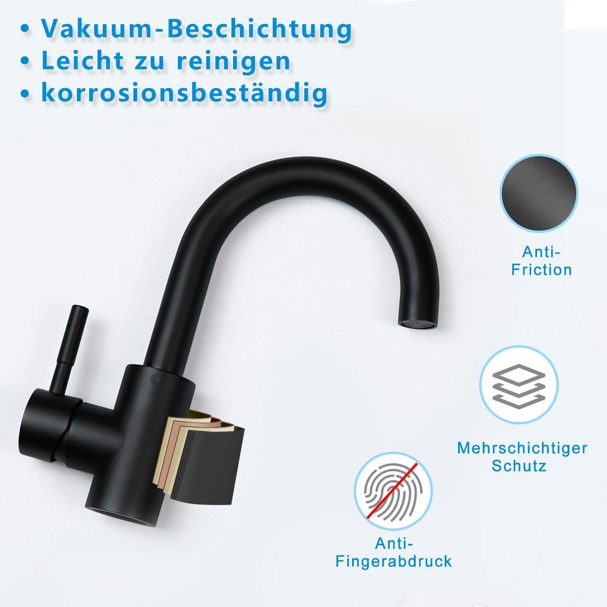 WASCHTISCHARMATUR Flutisf 13/4/24 cm - Schwarz, Metall (4/24/13cm) - ZMH