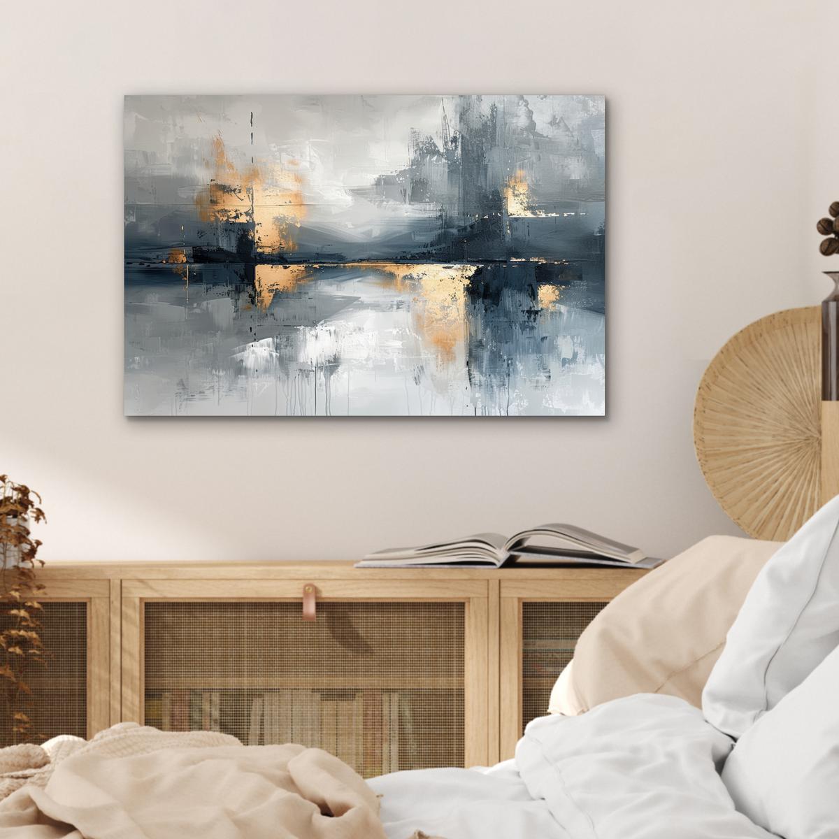 METALLBILD Kunst - Grau - Gold - Abstrakt Wandbild 60x40 cm - Dunkelgrau, Metall (60/40cm) - MuchoWow