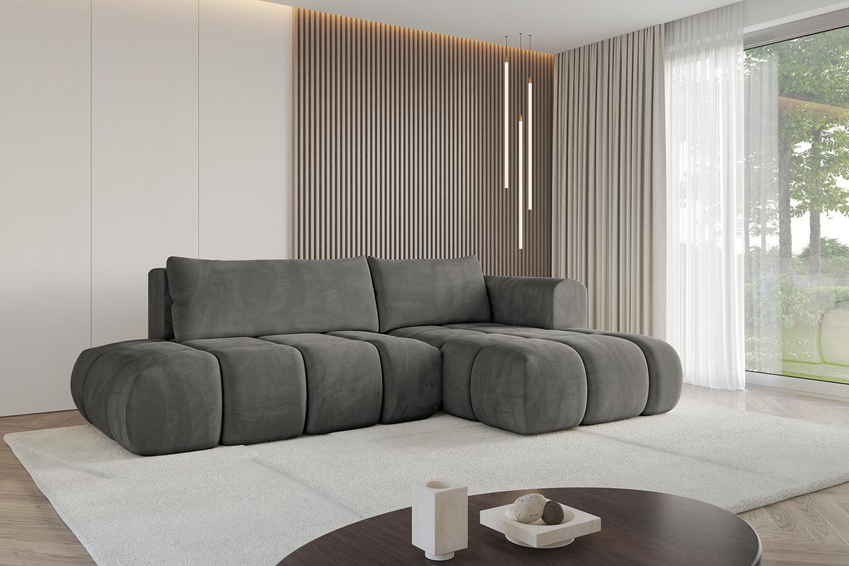 ECKSOFA Ottomane Rechts CLOUD-L 280x185x90 Dunkelgrau Velours - Dunkelgrau, Holzwerkstoff/Kunststoff (185/280cm) - ALTDECOR