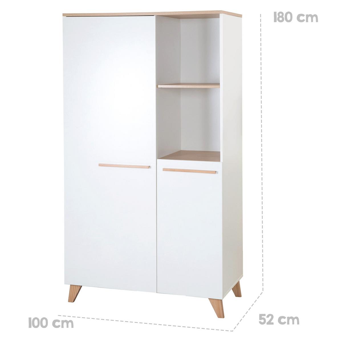 KINDERKLEIDERSCHRANK Leon 2-türig - Honigeiche/Weiß, Holz/Holzwerkstoff (100/180/52cm) - Roba