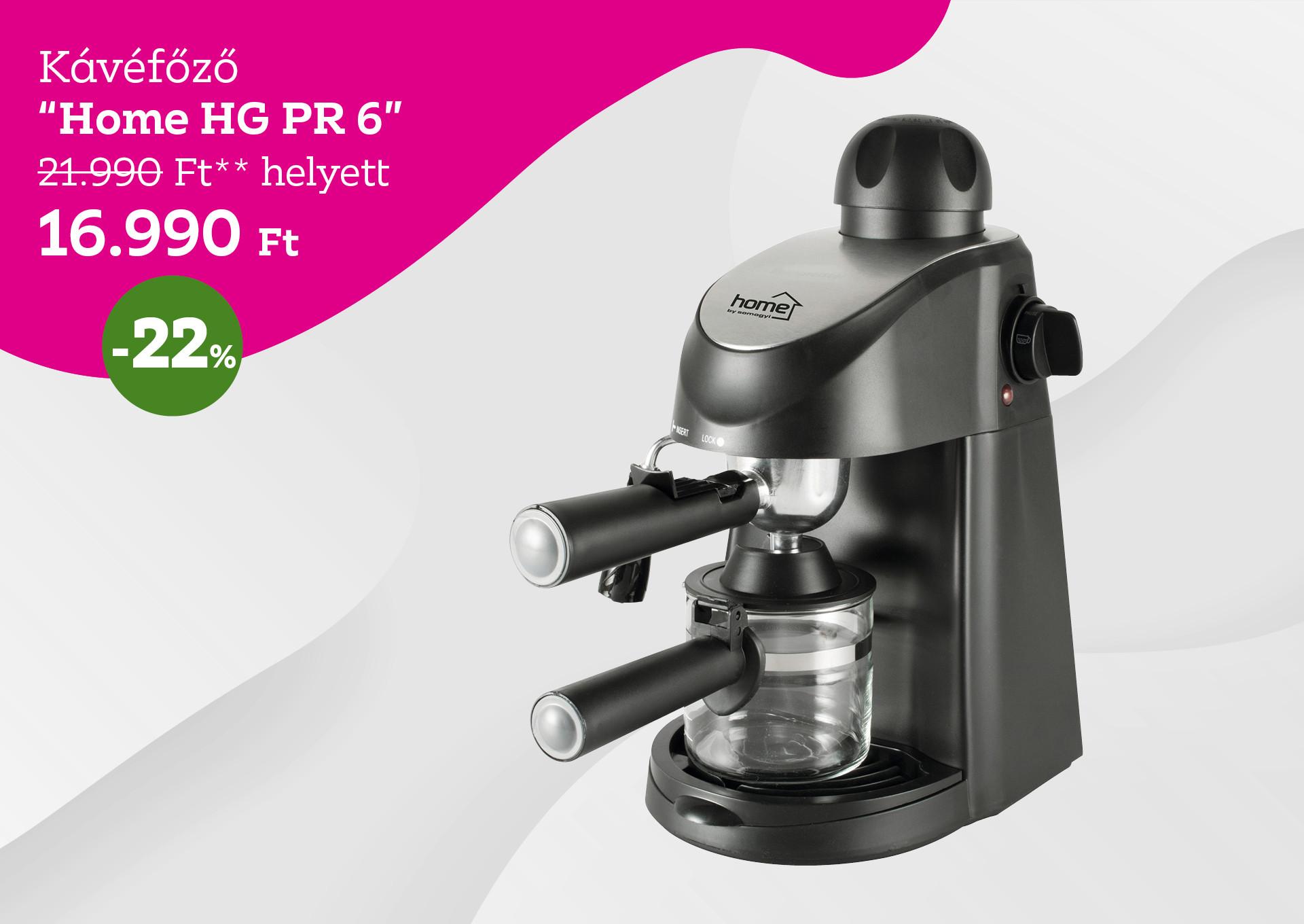 Kávéfőző HOME HG PR 06 21990 Forint helyett 16990 Forint, kedvezmény mértéke 22%
