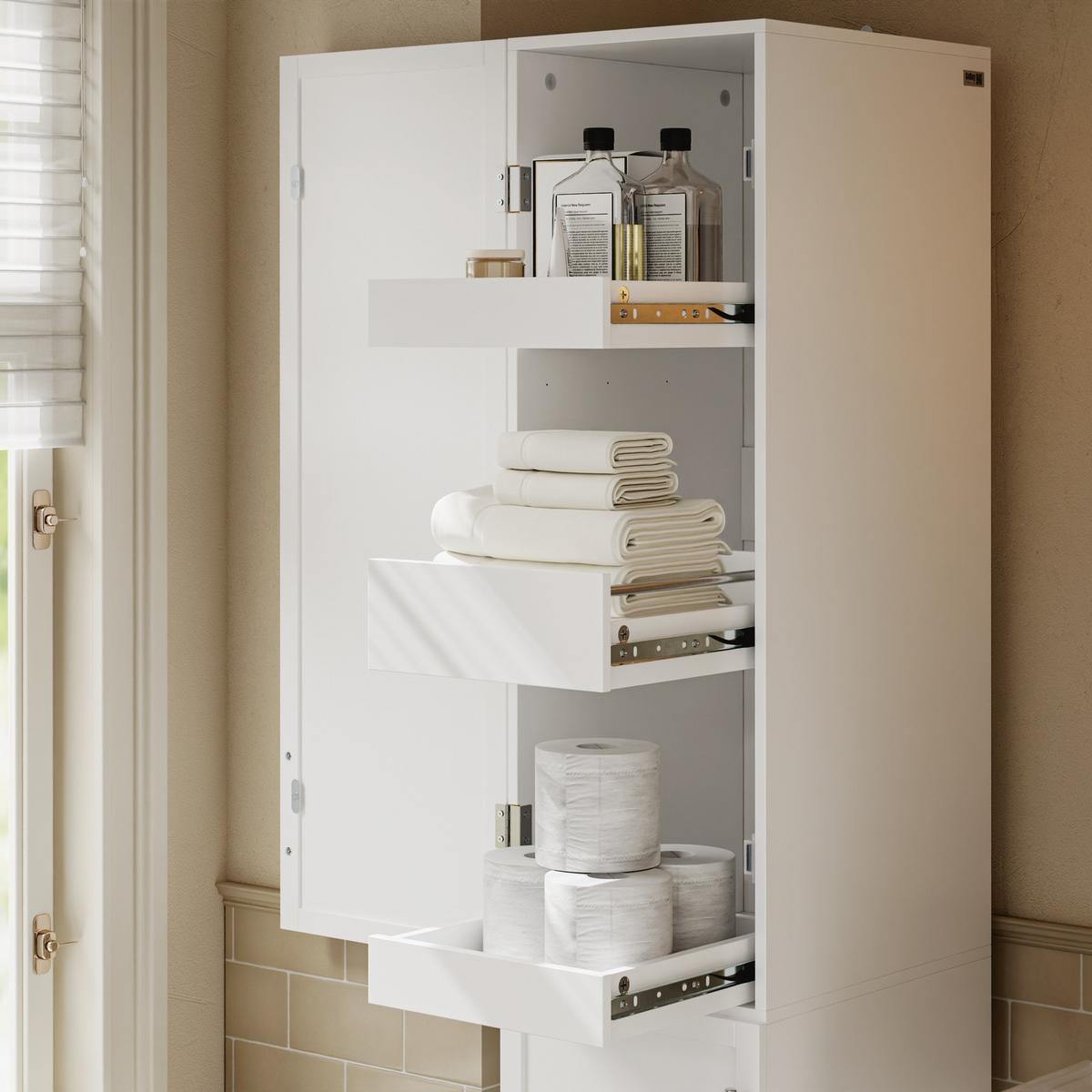 HOCHSCHRANK mit 6 Schubladen und 2 Türen BZR243-W - Weiß, Holzwerkstoff (40/180/30cm) - SoBuy