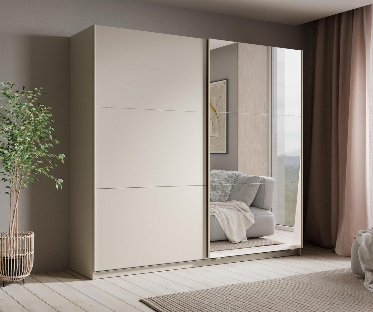 SCHWEBETÜRENSCHRANK Lunoria 221 cm Beige mit Spiegel - 221/207/60 cm - Beige, Holz/Holzwerkstoff (221/207/60cm) - AX Living