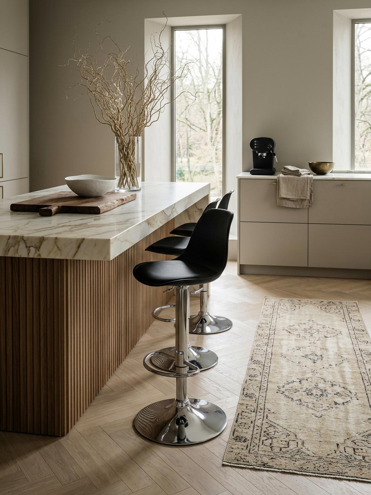 BARHOCKER Lederoptik Verchromt Drehbar BERN, Schwarz 40x40x104 cm - Silberfarben/Schwarz, Kunststoff/Textil (40/104/40cm) - KADIMA DESIGN