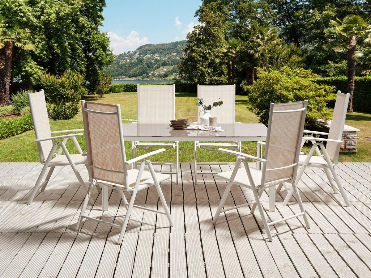 GARTENMÖBEL SET 6-Sitzer Aluminium beige Catania - Beige/Weiß, Metall - Beliani