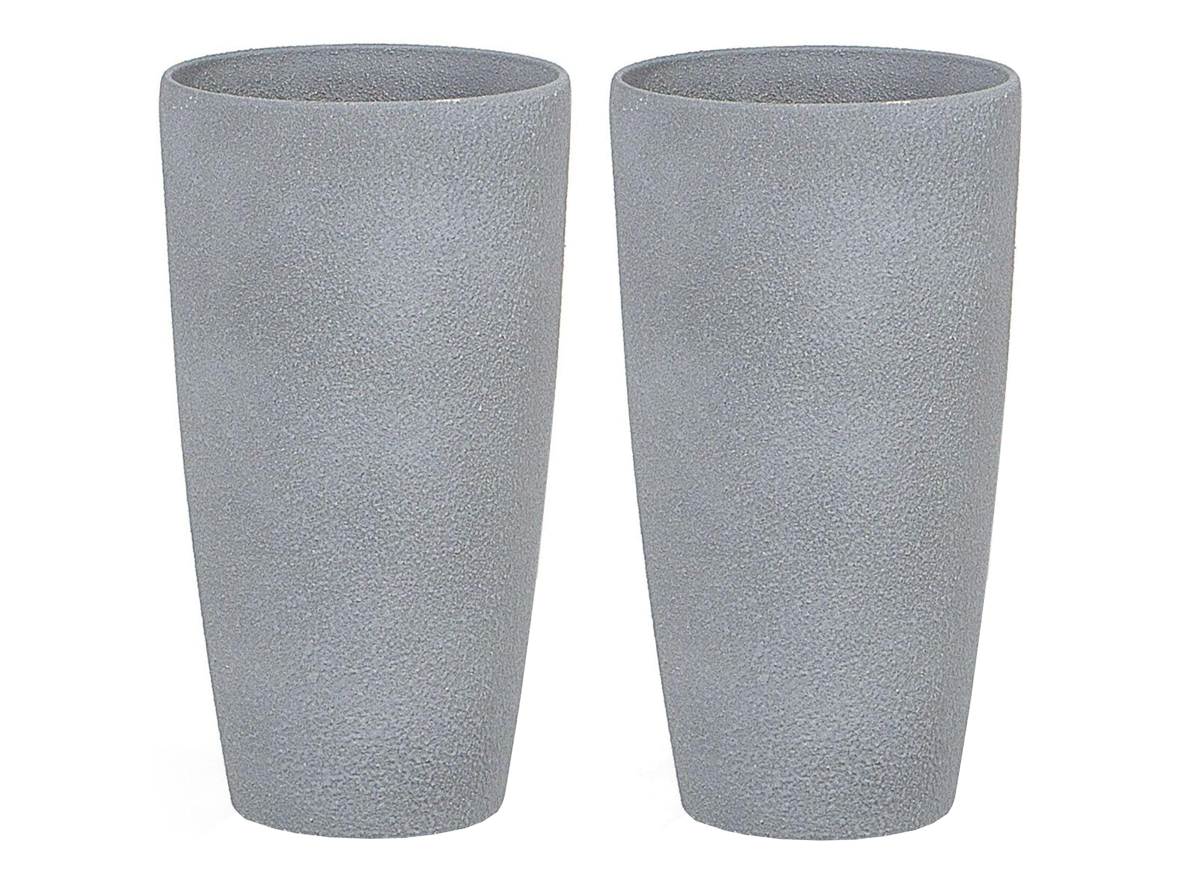 BLUMENKÜBEL 2er-Set grau rund 23/23/42 cm Abdera - Grau, Stein (42cm) - Beliani