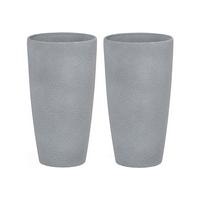 BLUMENKÜBEL 2er-Set grau rund 23/23/42 cm Abdera - Grau, Stein (42cm) - Beliani