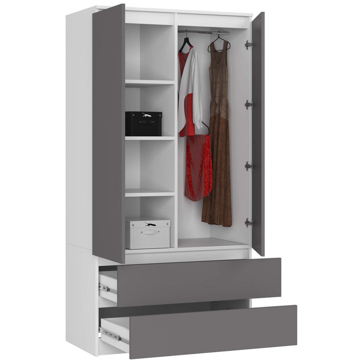 KLEIDERSCHRANK Weiß, Graphit Grau 180/90/51 - Weiß, Holzwerkstoff (90/180/51cm) - RAUMHIRSCH FURNITURE