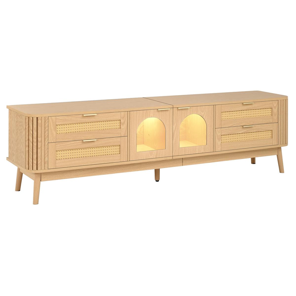 TV-LOWBOARD 180cm Naturholzoptik mit Glas-Türen, LED & 4 Schubladen - Naturfarben, Holzwerkstoff (180/50/40cm) - Urban Meuble