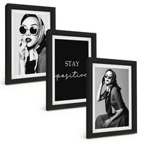 BILDER SET 3er Set - 20x30 cm Schwarzer Rahmen - Stilvolle Porträts von Frauen mit Brille - Schwarz, Kunststoff (20/30cm) - TULUP