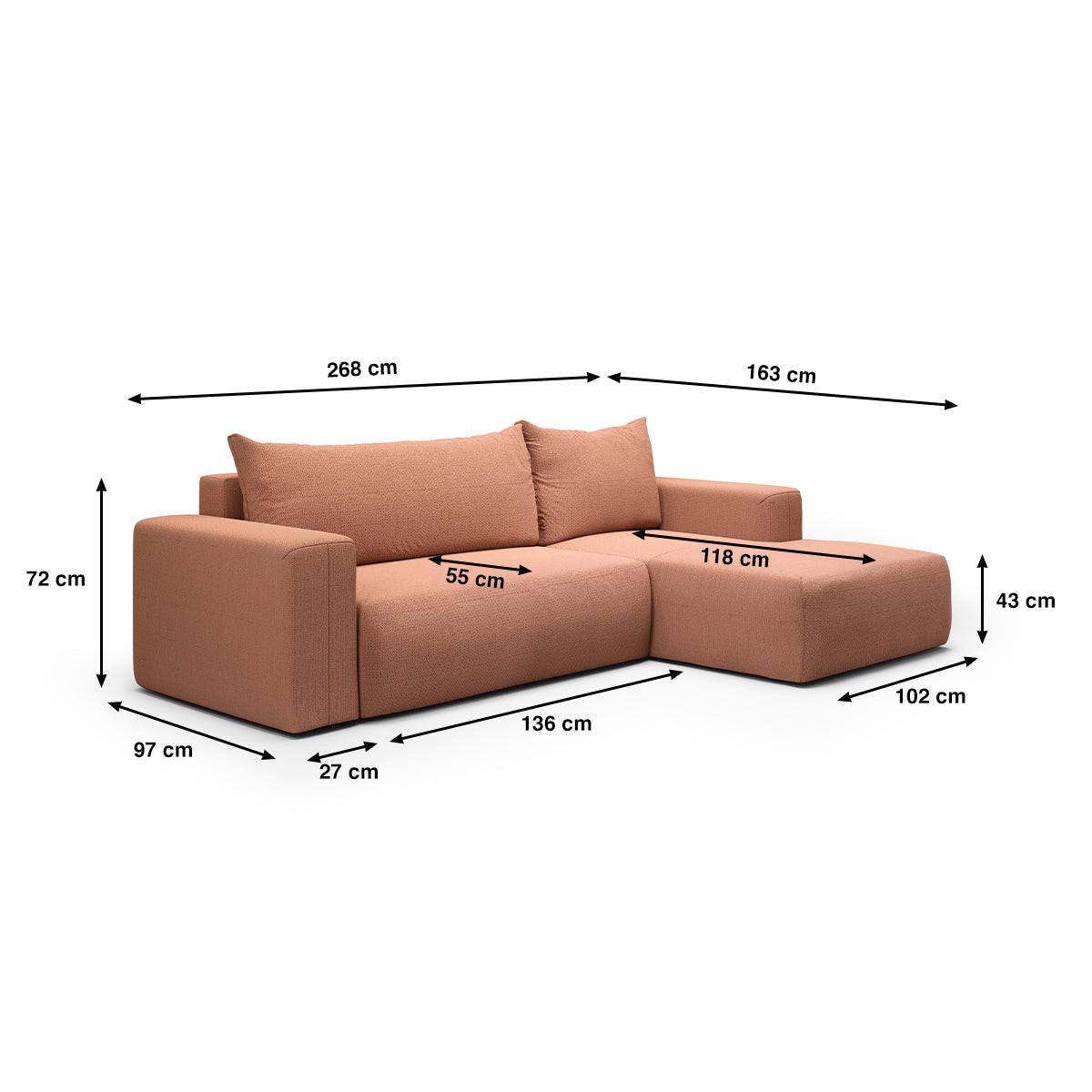 ECKSOFA Bliss 3 Sitzplätze Kupfer - Kupferfarben, Holz (268/163cm) - Petits-meubles
