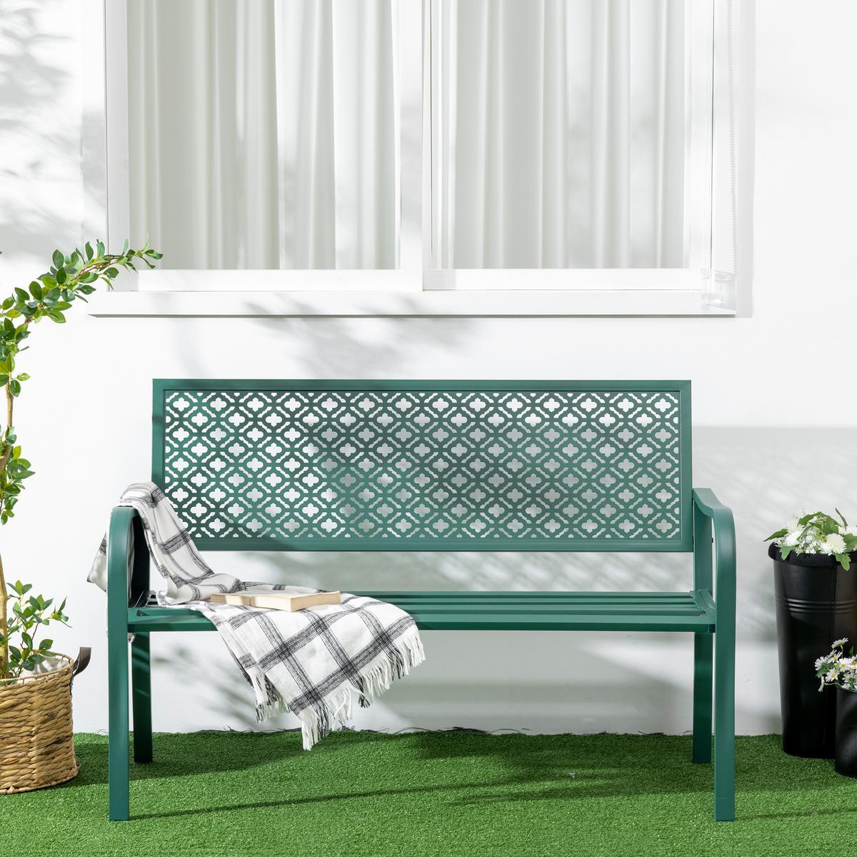 SITZBANK MIT BLUMENMUSTER, max. 240 kg, 127 x 63 x 83 cm, Stahl, Dunkelgrün - Dunkelgrün, Metall (63/83/127cm) - Outsunny