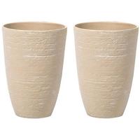 BLUMENTOPF 2er-Set sandbeige rund 35/35/50 cm Camia - Beige, Stein (50cm) - Beliani