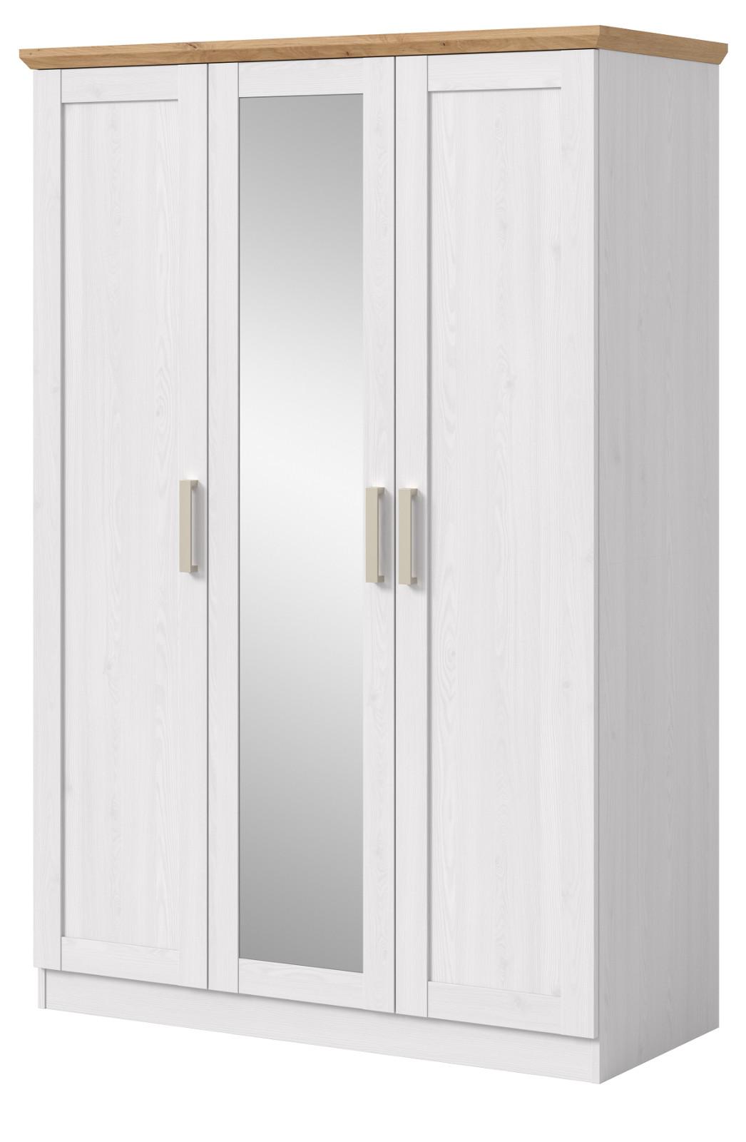 KLEIDERSCHRANK weiß Lärche, Eiche Artisan 3-türig 124 cm, Drehtürenschrank im Landhaus-Stil - Beige/Lärchefarben, Glas/Holzwerkstoff (124/185/54cm) - Inn.Furn