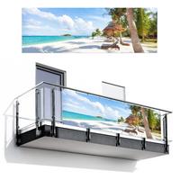 BALKON-SICHTSCHUTZ Strand - Meer - Palmen Windschutz 300x100 cm - Hellblau, Kunststoff (300/100cm) - MuchoWow