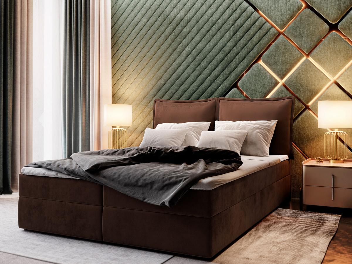 BOXBETT LENTE 180x200 cm mit Matratze und Topper - Braun - Braun, Holz (180/200cm) - MASSENO