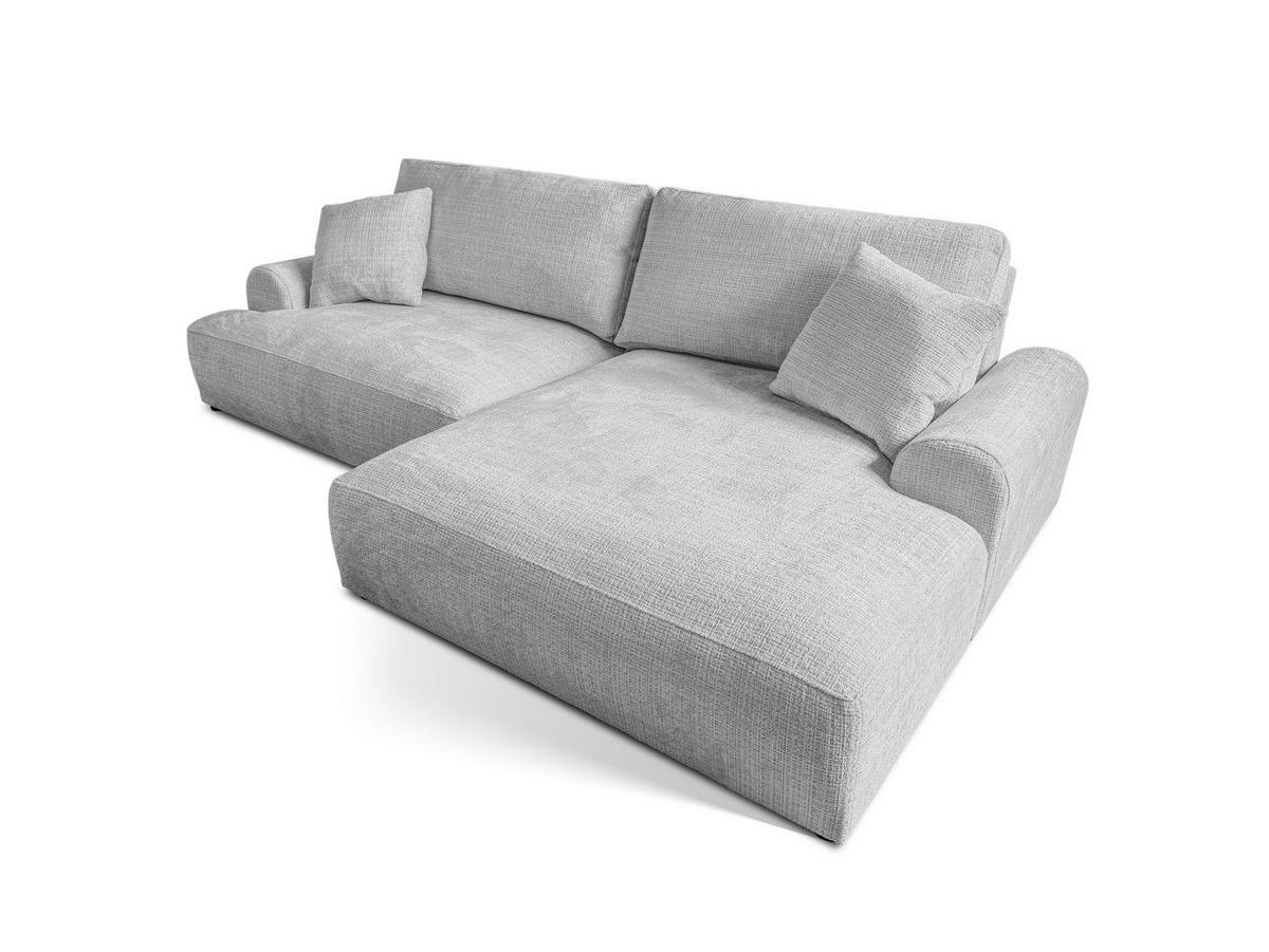 ECKSOFA Melvano mit Schlaffunktion und Bettkasten im Japandi-Stil aus weichem Hellgrau Chenille-Stoff - Hellgrau/Schwarz, Holz/Kunststoff (240/145cm) - S-Style