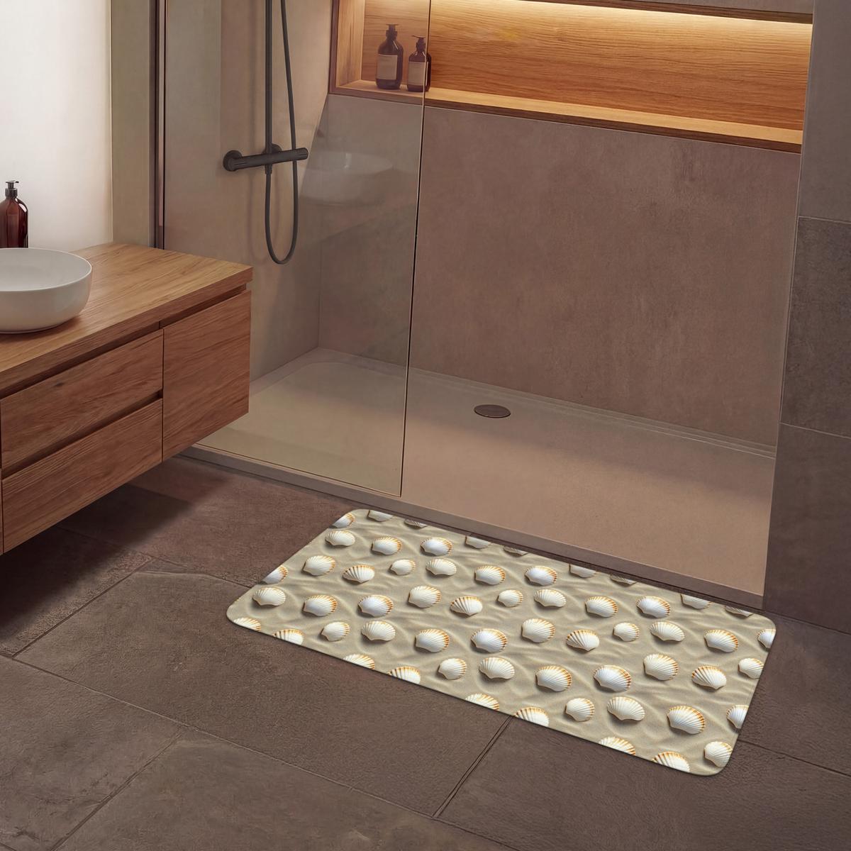 BADEMATTE Muscheln - Sand - Maritim 120x60 cm - Sandfarben, Textil (120/60cm) - OnlyWow