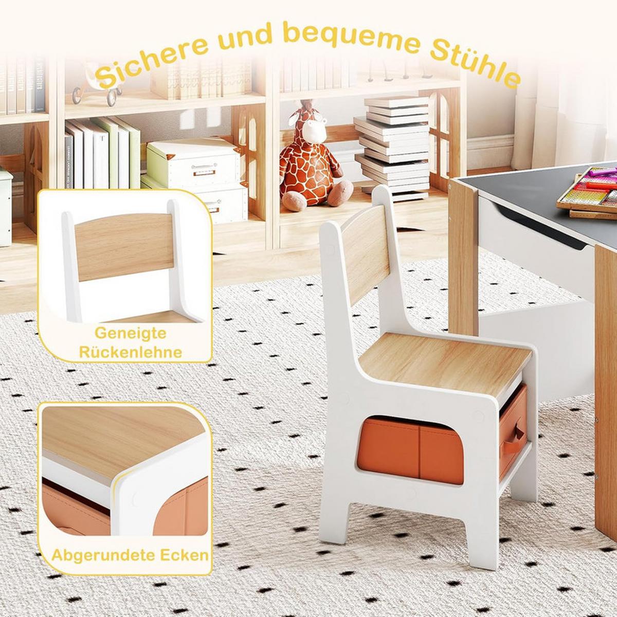 KINDERTISCH mit Stuhl natur(3-tlg) - Naturfarben, Holzwerkstoff (61.5/48/61.5cm) - COSTWAY
